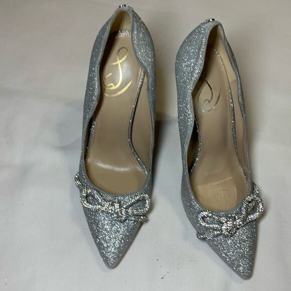 Sam Edelman Size 9 Deela pointed toe silver heels with silver rope bow detail - Picture 2 of 15